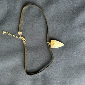 Faux Black Leather Arrowhead Pendant Choker Necklace